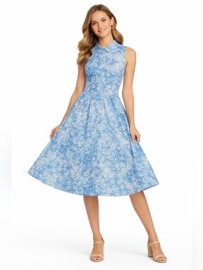Talbots Women’s Size 2 Blue Floral Sleeveless Shirt Dress Button Front Collared